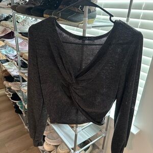 Dark Gray Twist-Front Long Sleeve Top